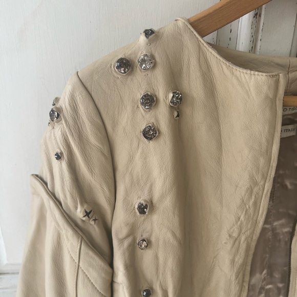 RICCARDO TISCI Crystal Jeweled Beige Leather Jacket IT 44(US10) - Picture 5 of 12
